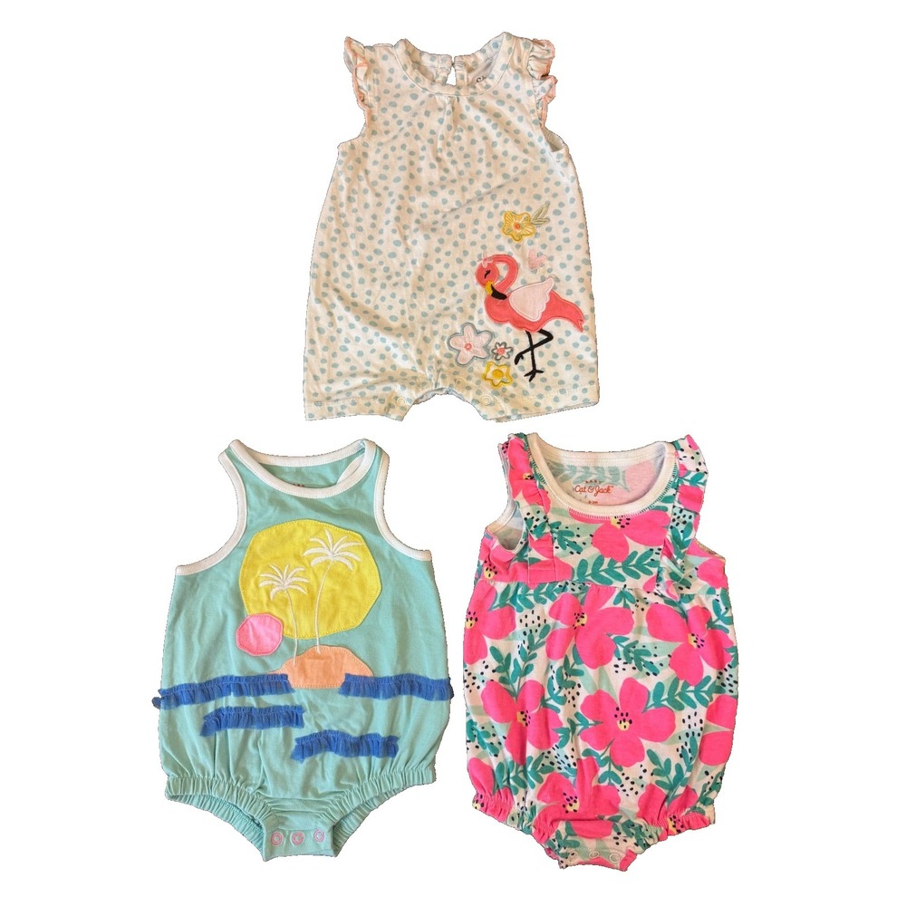 Baby Girl Clothes Lot 0/3 Months Bundle Summer Rompers 1 Piece Outfits Tropical